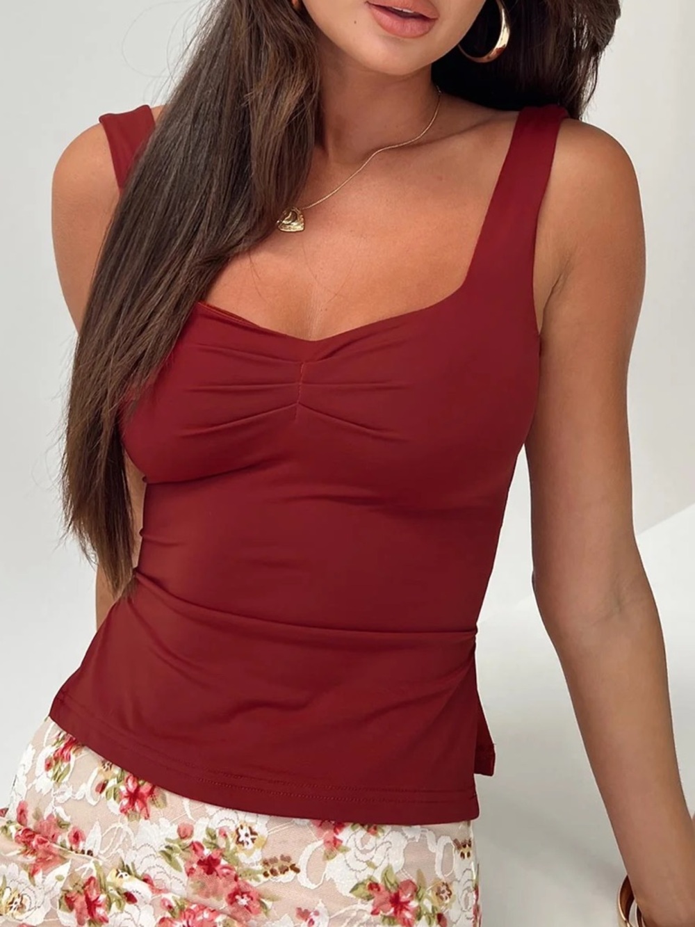 NWOT Square Neck Tank Top in Deep Red